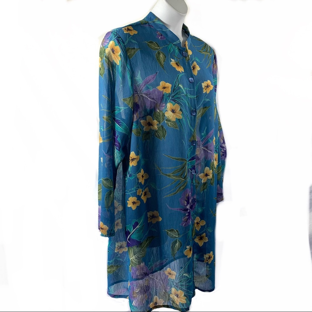 Beautiful Susan Graver Duster Tunic Top Sz 1X Blue - Picture 3 of 8